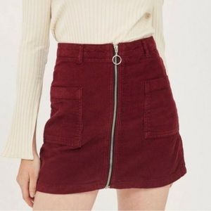 Topshop Moto Womens Size 4 Small Rose Pink Mini Skirt Corduroy Zip Front Pockets